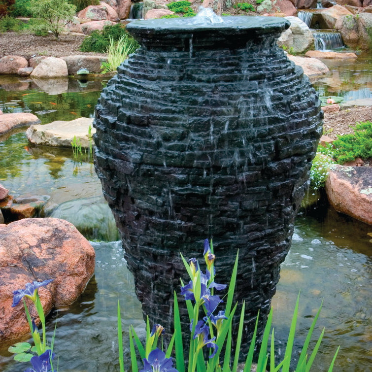 Loon Peak® Hamil Plastic/Stone Large Stacked Slate Urn Fountain